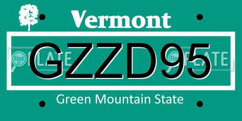GZZD95 Vermont License Plate