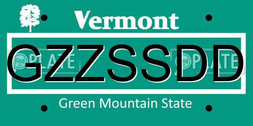 GZZSSDD Vermont License Plate