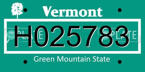 H025783 Vermont License Plate