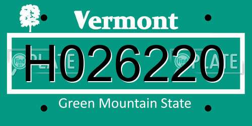 H026220 Vermont License Plate