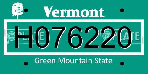 H076220 Vermont License Plate