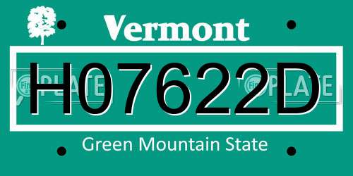 H07622D Vermont License Plate