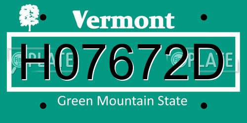 H07672D Vermont License Plate