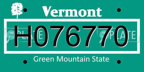 H076770 Vermont License Plate