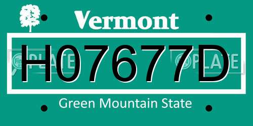H07677D Vermont License Plate