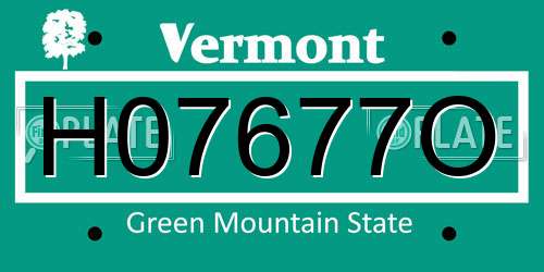 H07677O Vermont License Plate