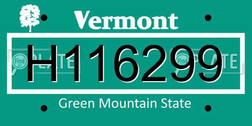 H116299 Vermont License Plate