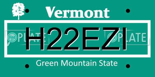 H22EZI Vermont License Plate