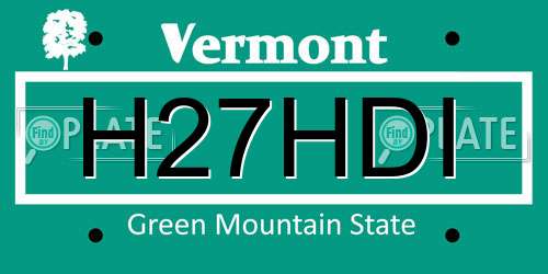 H27HDI Vermont License Plate