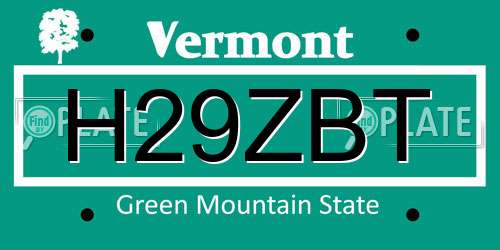 H29ZBT Vermont License Plate