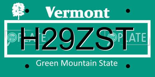 H29ZST Vermont License Plate