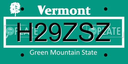 H29ZSZ Vermont License Plate