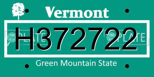 H372722 Vermont License Plate