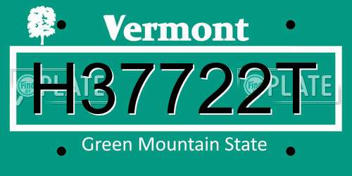 H37722T Vermont License Plate