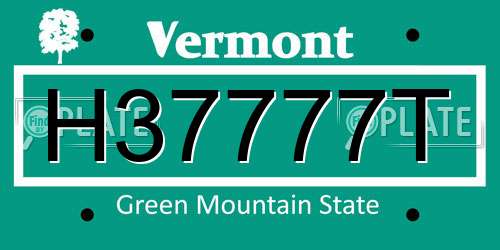 H37777T Vermont License Plate
