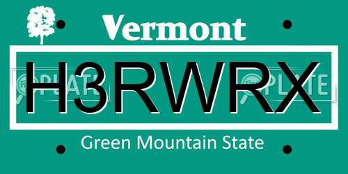 H3RWRX Vermont License Plate