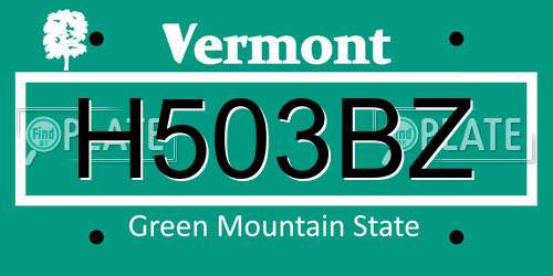 H503BZ Vermont License Plate