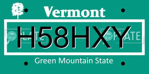 H58HXY Vermont License Plate