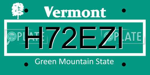 H72EZI Vermont License Plate