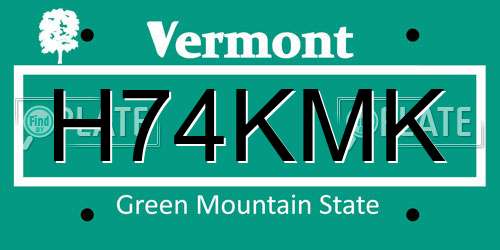 H74KMK Vermont License Plate
