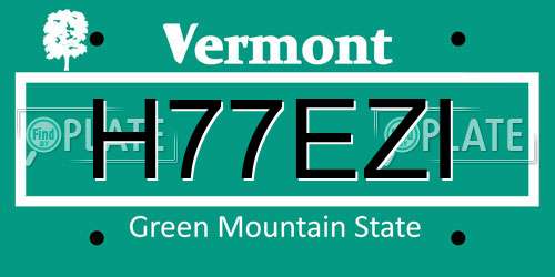 H77EZI Vermont License Plate
