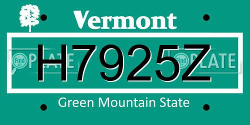 H7925Z Vermont License Plate