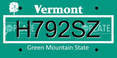 H792SZ Vermont License Plate