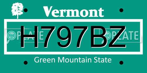 H797BZ Vermont License Plate