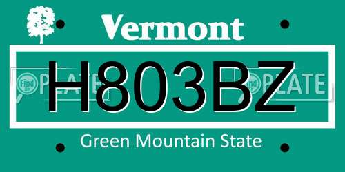 H803BZ Vermont License Plate