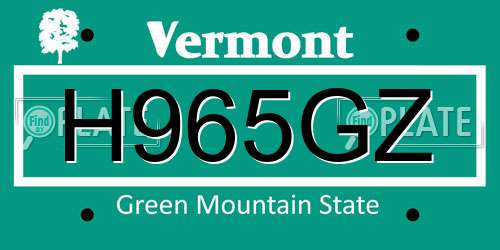 H965GZ Vermont License Plate