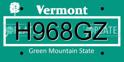 H968GZ Vermont License Plate