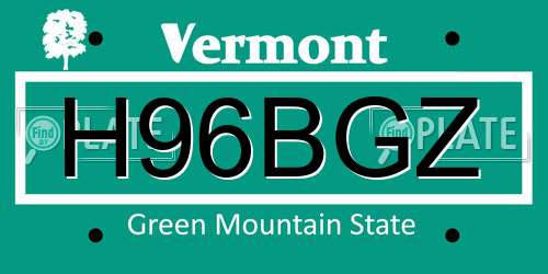 H96BGZ Vermont License Plate