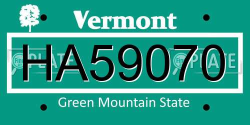 HA59070 Vermont License Plate
