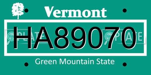 HA89070 Vermont License Plate
