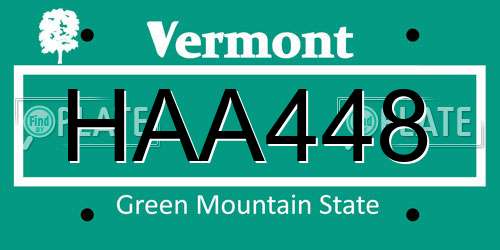HAA448 Vermont License Plate