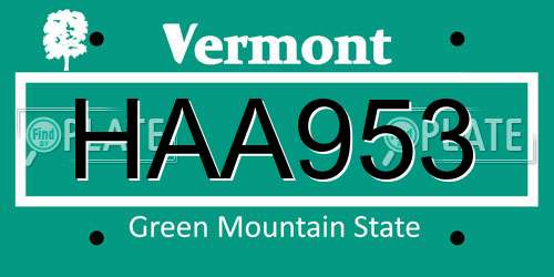 HAA953 Vermont License Plate