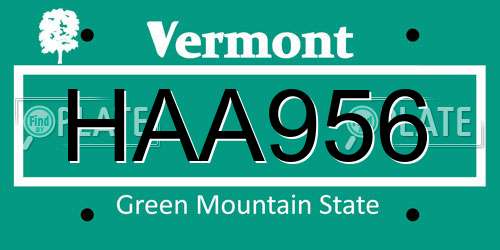 HAA956 Vermont License Plate