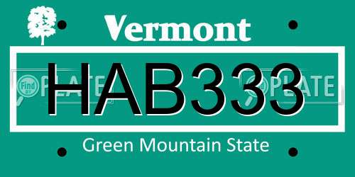 HAB333 Vermont License Plate