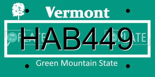 HAB449 Vermont License Plate