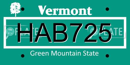 HAB725 Vermont License Plate