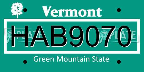 HAB9070 Vermont License Plate