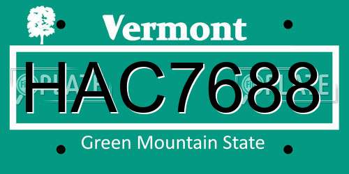 HAC7688 Vermont License Plate