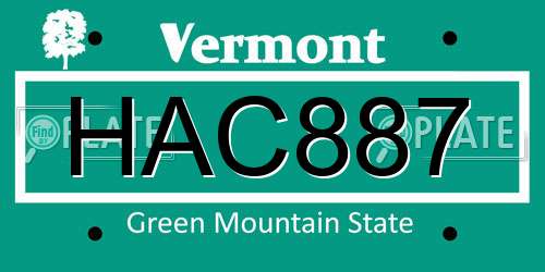 HAC887 Vermont License Plate
