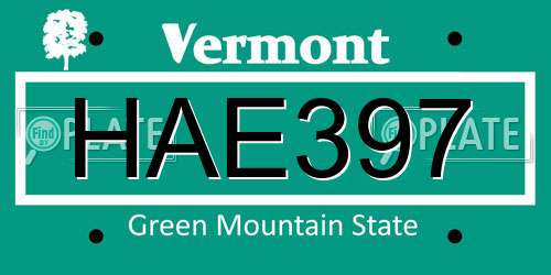 HAE397 Vermont License Plate