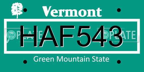 HAF543 Vermont License Plate