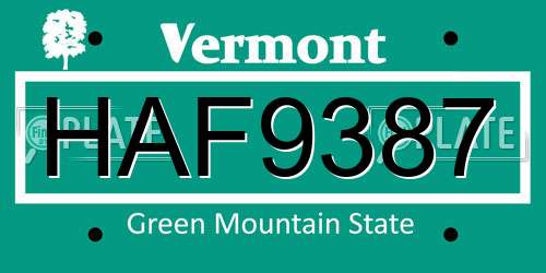 HAF9387 Vermont License Plate