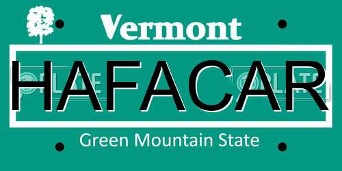 HAFACAR Vermont License Plate