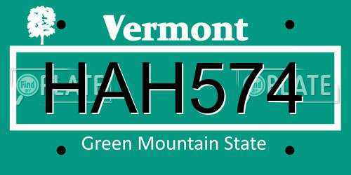 HAH574 Vermont License Plate