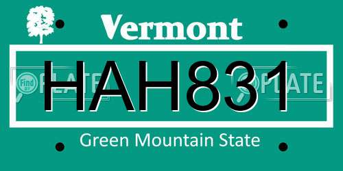 HAH831 Vermont License Plate