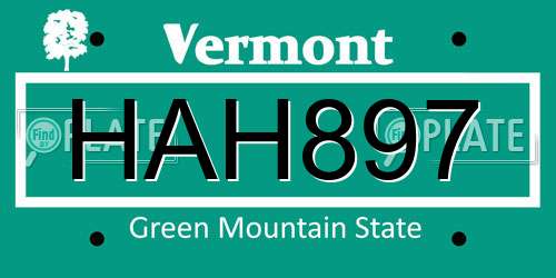 HAH897 Vermont License Plate